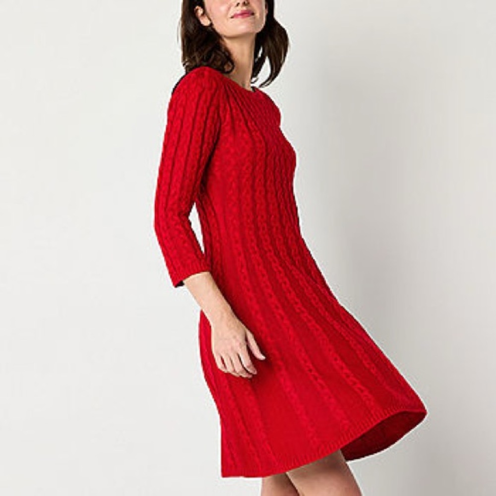 Jessica Howard Red Cable Knit Midi Dress